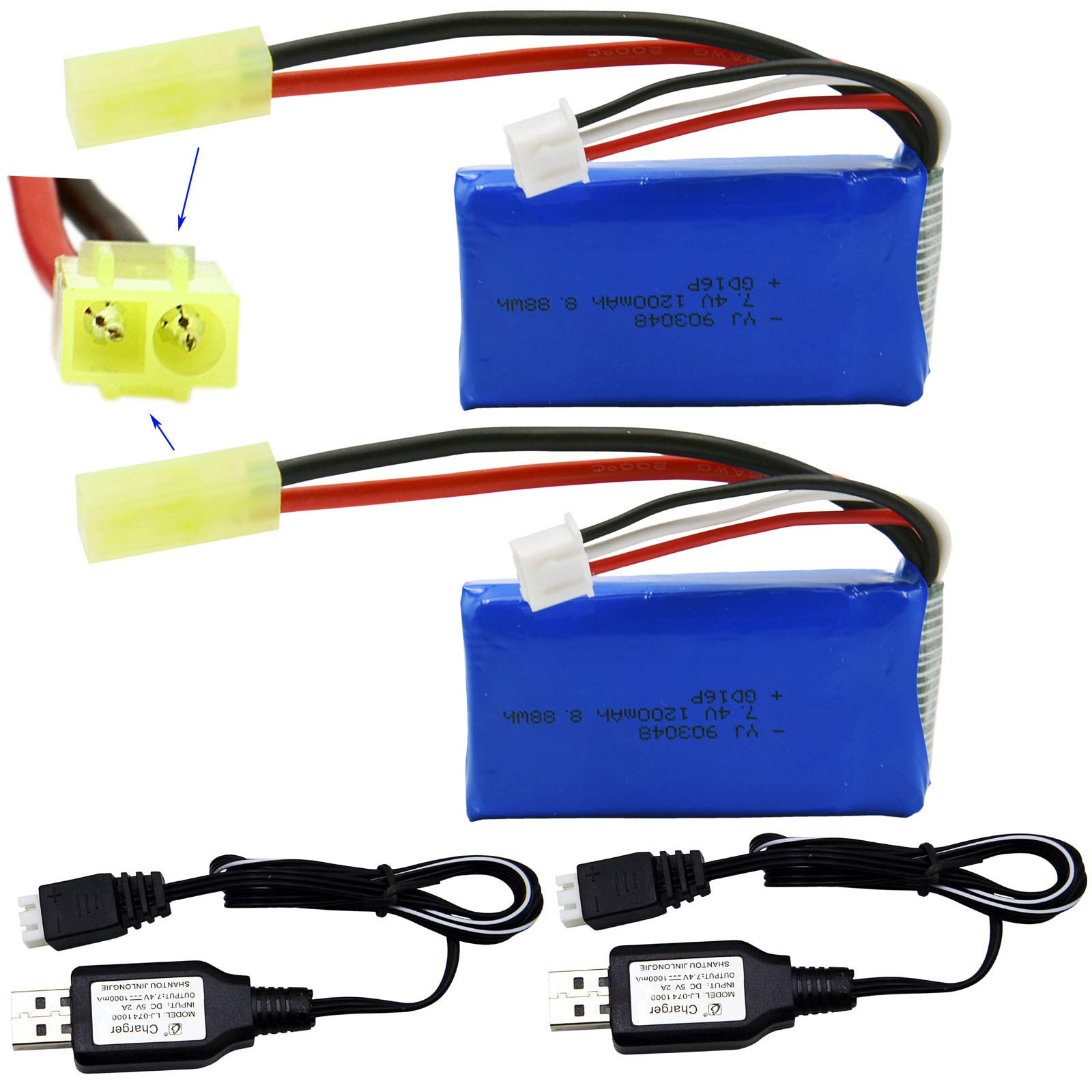 【P】⭐︎空⭐︎ Amazon.com: Blomiky 2 Pack 7.4V 1200mAh 8.88Wh Li-PO Battery